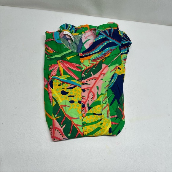 KARLIE Tropical Green Floral MINI  Dress PUFF Sleeves size M - Picture 10 of 11